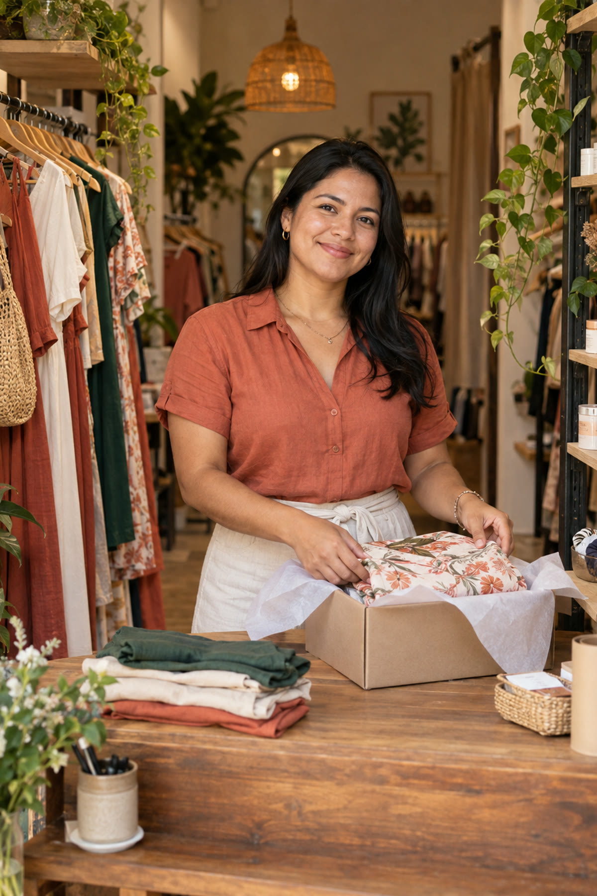 Una vendedora de Briva preparando un pedido en su tienda